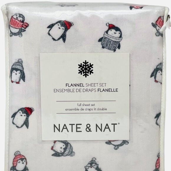 Nate & Nat FULL Size Penguins Cotton Flannel Sheet Set - hats & scarves - Picture 1 of 3